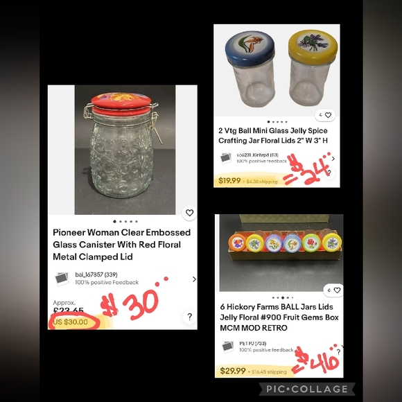 Two Ball Jars - Smooth & Quilted Glass, Metal Floral Lids - Picture 9 of 9